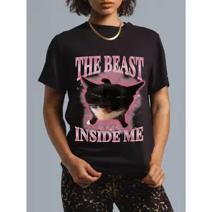 100% Cotton The Beast Inside Me Cute Silly Cat Meme Funny Cats Humor T-Shirt Breathable Fabric cotton menswear casual cotton streetwear