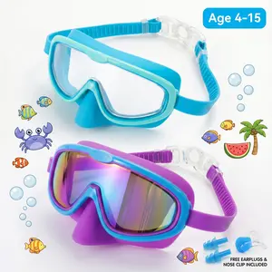 YUKE [1 or 2 Pack] Kids Swim Mask with Nose Cover Anti-Fog Leakproof Swimming Goggles for Boys Girls Bonus Earplugs & Nose Clip Included Ages 4-15