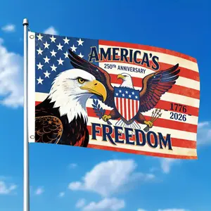 1pc American Flag with Bald Eagle 3x5 Feet, Double-Sided Outdoor US Flag Commemorating 250th Anniversary 1776-2026, Durable Polyester for Yard Porch Independence Day Parade Decor