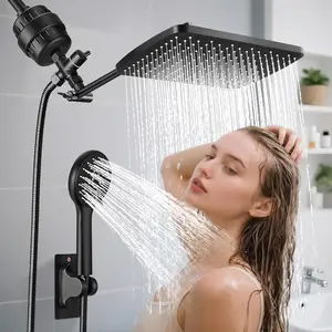 Upgraded Filtered High  Rainfall Showerhead Combo with Arm for Bathroom Accessories, Rain Shower  with Handheld, Detachable Dual Shower with Multi Modes Handheld  Matte Black