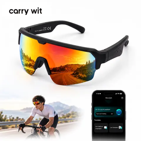 CARRY WIT Smart Glasses - Smart Glasses Sunglasses, Lightweight Eyewear, Bluetooth 5.4 Connectivity, Aux + BT Open-Ear Audio, UV400, Hands-Free Call, Controllable, UV400 Sunglasses for Men (Fits Women) for Cycling, Music