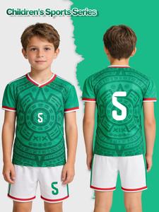 Boys'/Teenagers' Jersey Set (Short-sleeve T-shirt + Shorts), Sports clothing set, No.5 Children's Sports Set, Crew Neck Football T-shirt, Quick-drying, Sweat-wicking, Comfortable, Slim-fit, Suitable for Sports, Leisure, Running