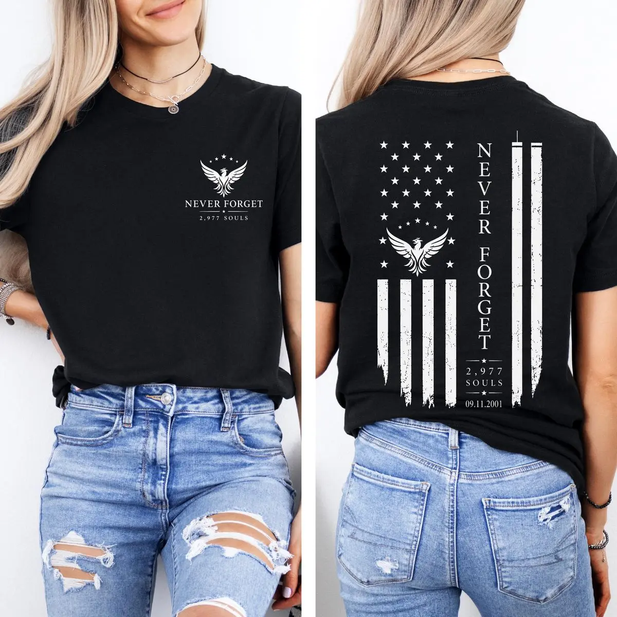 Never Forget 9 11 2001 2,977 Phoenix Shirt For Women September 11th Nyc Twin Towers World Trade Center Wtc Remembrance Memorial America Usa, Unisex Sweater Pullover Tee