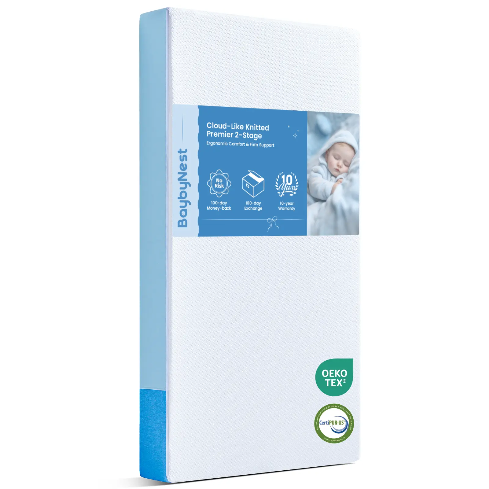 Dual-sided Crib Mattress, Breathable 100% Knitted Cover - Breathable Gel Memory Foam Inner , Machine Washable Crib and Toddler Mattress, CertiPUR-US Certified Multi Sizes for Mini & Standard Cribs, Blue