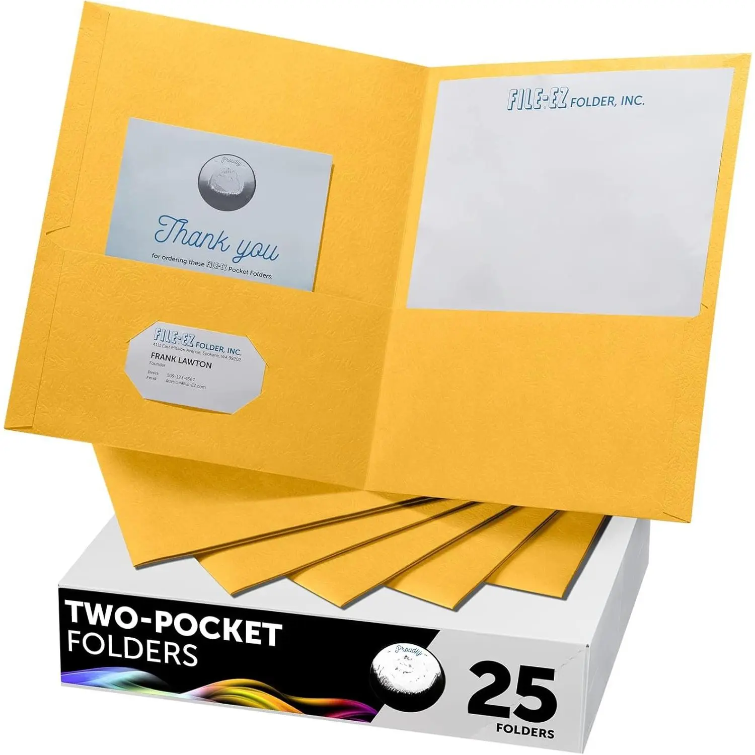 Two-Pocket Folders, Yellow, 25-Pack, Textured Paper, Letter Size (EZ-32570)