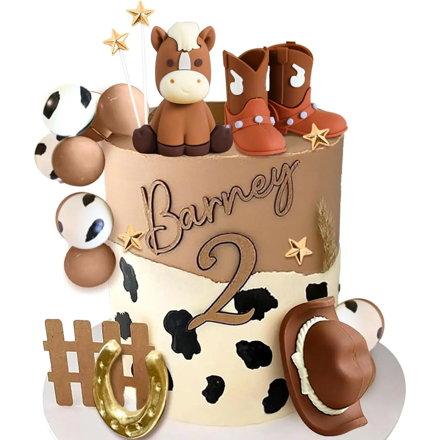 Cowboy Western Cake Decorations Set, Rodeo Themed Toppers Including Cowboy Hat, Cowgirl Boots, Horse & Cow Balls for Birthday Parties Cake Decorating Kit