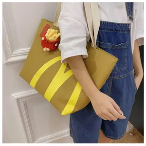 Funny Tote Bag Shoulder Bag Handbag with Hamburger French Fries Keychain for Yoga Sports Work