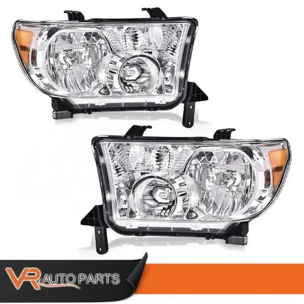 Amber Corner Chrome Truck Headlights, Fit For 2007-13 Toyota Tundra, 08-17 Toyota Sequoia (USA-Model), Truck Lights Led Car Bulb