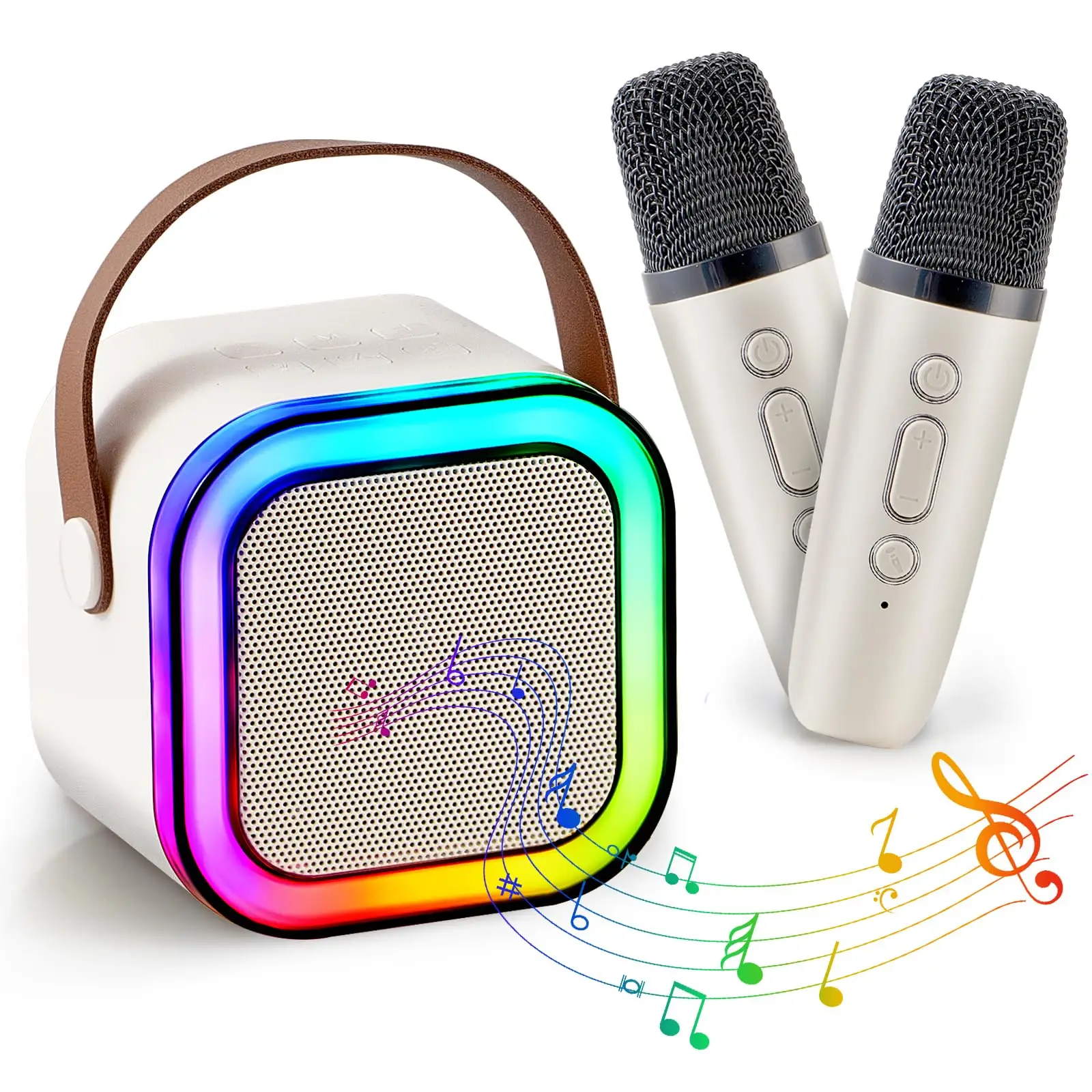 Mini karaoke machine with microphone sound system, portable karaoke machine with 2 wireless microphones, birthday gifts for girls and children aged 4-