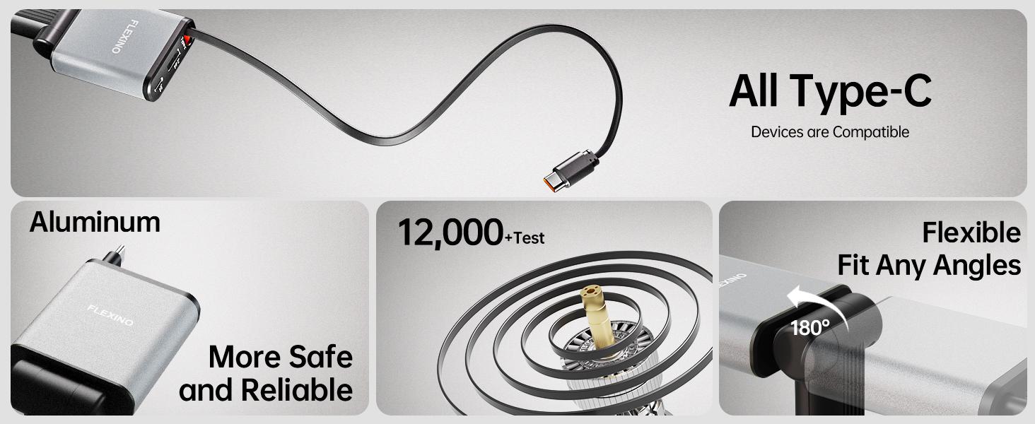 Flexino Ultra-Slim Retractable Car Charger for iPhone 16 63W Fast Charging USB C Adapter with 2.6ft Cord Compatible with iPhone 17 15 Series Galaxy Pixel Grey Port