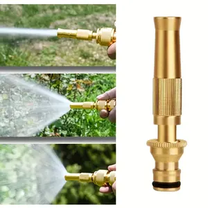 Household High-Pressure Water Gun with Adjustable Brass Nozzle, Heavy Duty Metal Sprayer for Car Washing Watering Garden Flowers, Strong Water Pressure Lawn Cleaning Tool, Versatile Garden Hose Attachment Connector Kit Sprayer