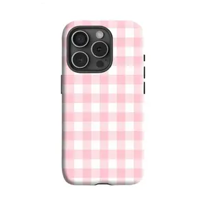 Light Pink Plaid Checkered Hard Phone Case Cover for iPhone 17 Pro Max Phone Case 17 Air 16E 16 15 Plus 14 13 12 11 X XS Max XR 7 8 Plus Cute Stylish Design