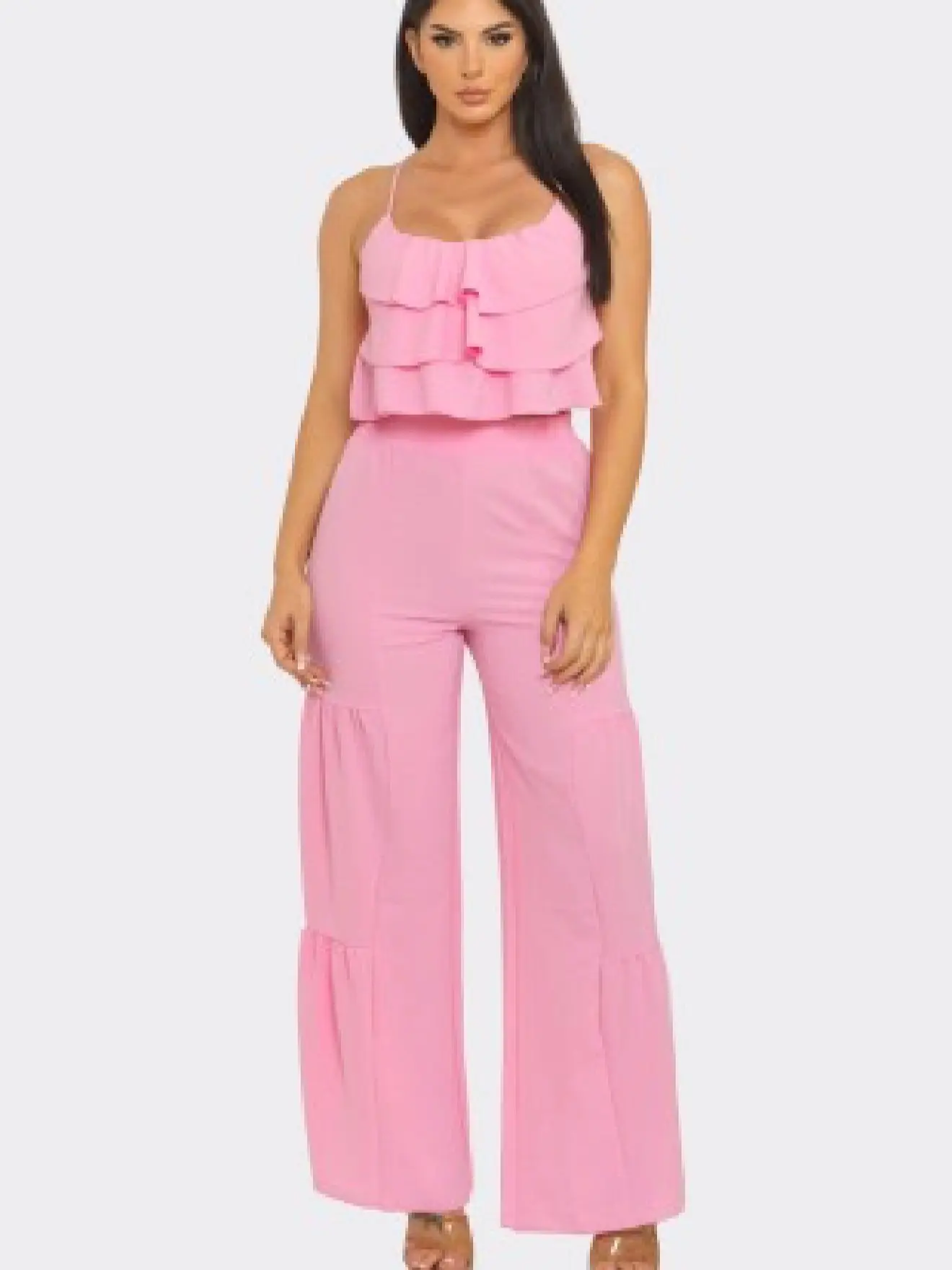 Nix - Pink Front Ruffles Back Smocking Top And Pants set
