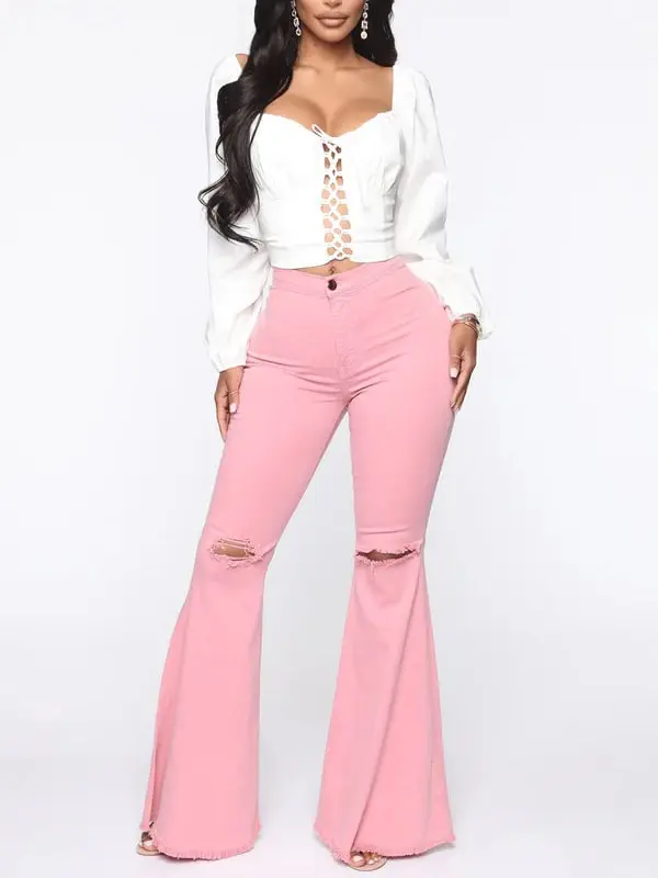 Mystery Solved Extreme Bell Bottom Jeans - Blush