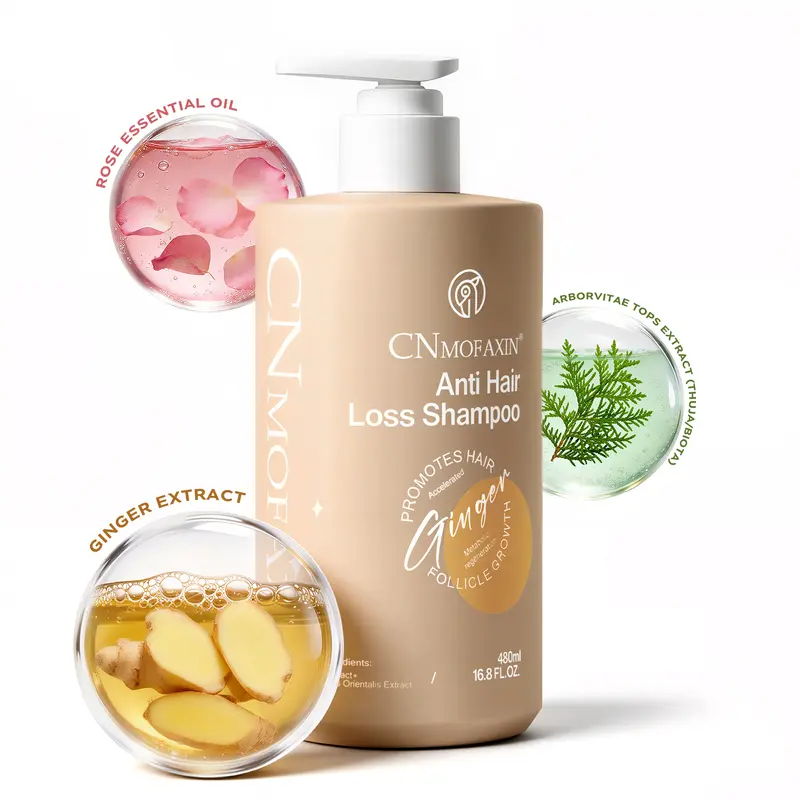 Cnmofaxin Anti-Hair Loss Hair Growth Shampoo for Adults, 16.8 fl oz Haircare Cleanser - Oil Control, Nourishing Ginger Herbal Blend with Rose & Castor Oil, Scalp Cleansing, Thickening, Revitalizes Self Care Item