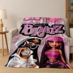 Bratz Doll Fashion Cartoon Blanket Ultra Soft Flannel Cozy Warm Bedroom Couch Sofa Home Picnic Throw Cover Decor Decorative Throw Perfect Birthday Gift Christmas Gift for Girls Teens Women Kids Y2K Art Style