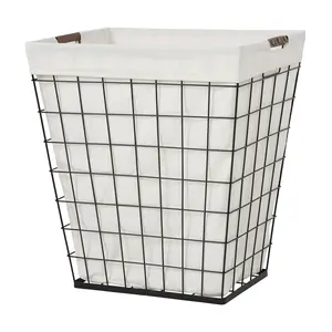 Better Homes & Gardens 75L Rectangular Steel Wire Laundry Basket Hamper Sortor with Removable Cotton Blend Liner for Adult, Black & Natural