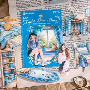 15 Sheets/bag Sticker Pack, Kraft Paper Material, Romantic Series Character Daily Life Theme Scrapbooking Stationery Bottle Decoration Stickers