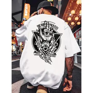 Men's Halloween Eye & Pyramid Print T-Shirt Short Sleeve Gift Tee Relaxed Fit Top Short Sleeve Tee