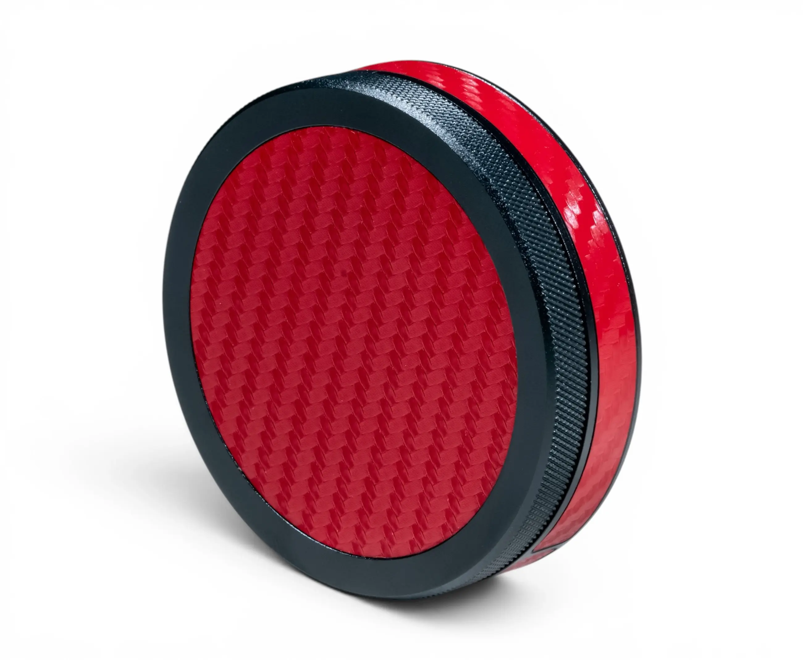 Black on Red Carbon Fiber | Ruk Can Slim | EDC Storage Can | Airtight Seal for Freshness | 100% Genuine Leather Top & Band | Aluminum Metal Tin