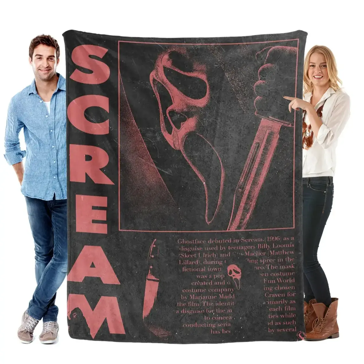 Scream Ghostface Retro Flannel Blanket, Perfect for Movie Fans, Soft Stylish Nostalgic Vintage Grunge Room Aesthetic, Classic Cult Film Cinematic Theme Bedding Throw for Adults Sofa Bed Couch