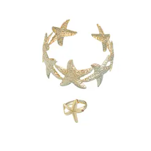 Summer beach starfish open adjustable size ring with a high-end and elegant feel nut necklace