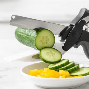 2 in 1 Kitchen Scissors for Food – Stainless Steel Blade & Plastic Cutting Board Scissors with Safety Lock | 9.5" Tomato Knife, Fruit & Vegetable Cutter – Easy-to-Use Kitchen Shears for Meat, Cheese