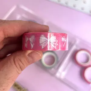 Pink Bow Washi Tape - 3 Rolls, Versatile Adhesive Tape for Craft Projects, Cute Pink Repeating Bow Design