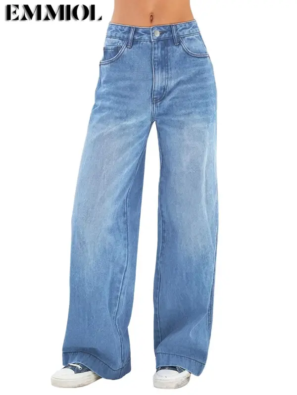 EMMIOL【Back to School】Women's 2026 Wide Leg Jeans Distress High Waist Stretchy Baggy Denim Pants Trousers Clothing,Back to School