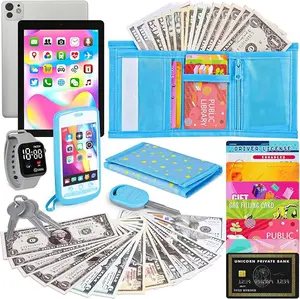 Mothers Day Gift Play Wallet for Boys Toddler, 28Pcs Pretend Play Toys Wallet for Kids, Toddler Purse Accessories Includes Tablet, Toy Keys, Money, Kids Toys Christmas Birthday Gift for Boys Ages 3 4 5 6 7 8 9+