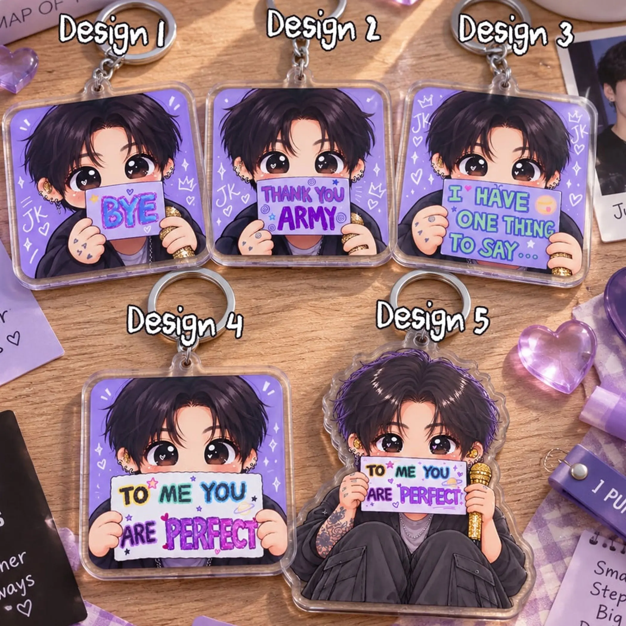 Bangtan Jungkook Kpop Inspired Acrylic Keychain, Good Morning Heart Photo Charm, Cute Fan Key Ring, Backpack Purse Accessory, Gift for Kpop Fans