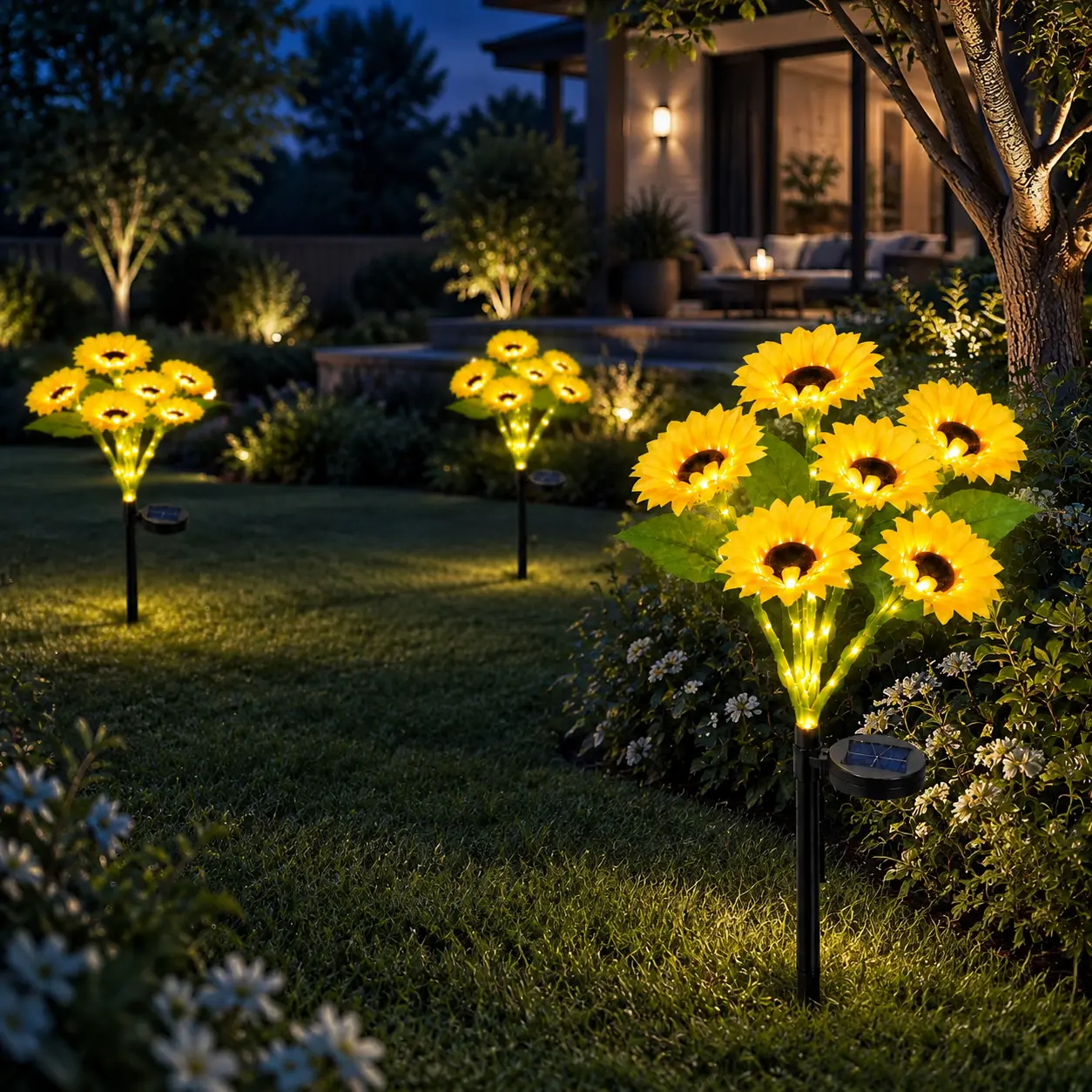 Solar Outdoor Sunflower LED Pathway Lights with Light Sensor, Waterproof & Shatter-Resistant Ambient Lighting for Garden and Home Decor, Ideal for Yard, Camping, Picnics, Parties, Outdoor Table Decoration and Halloween Decor，Sohochic