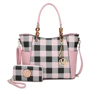 MKF Collection Bonita Women's Checker Tote Bag & Wallet Set