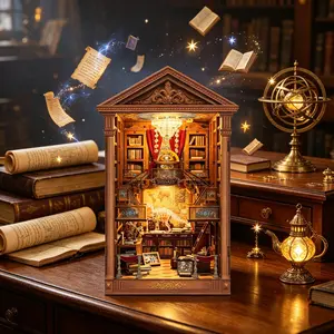 Luxury Vintage Library Model Book Stand Kit, High Difficulty 3D Puzzle Mini Toy House, Wooden Bookshelf Insert Decor, DIY Assembly Set, Miniature Set