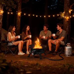 fathersdaygift  VEVOR Propane Fire Pit 19-Inch, 53, 000 BTU Portable Gas Fire Pit, with Grill Grate Lava Rocks, Adjustable Flame, Folding Legs, Smokeless Outdoor Firebowl for Camping, Patio, Backyard, Deck, RV, Black