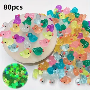 80pcs Mini Simulation Cartoon Night Glow Duck DIY Handmade Jewelry Resin Accessories Micro Landscape Ornament