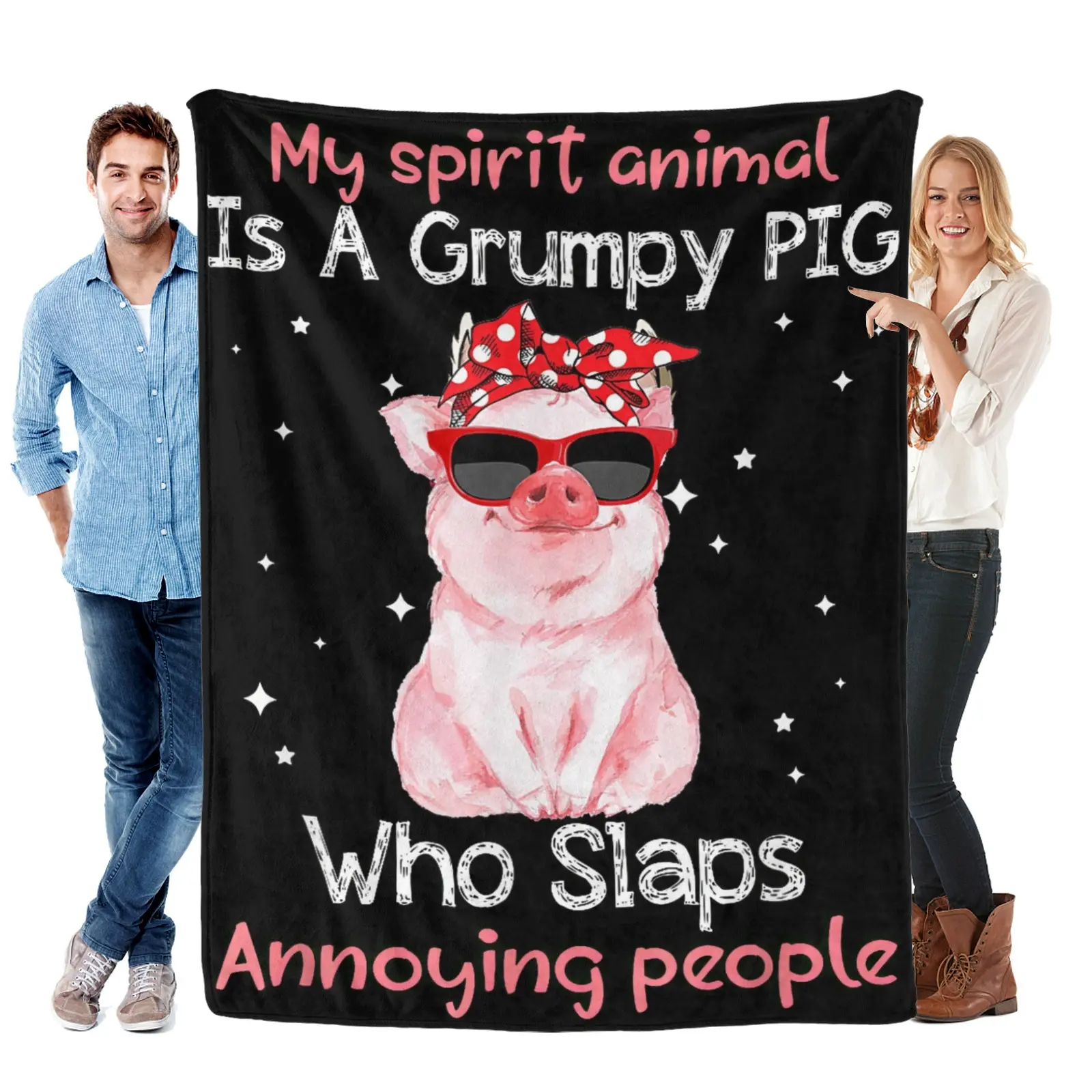 Pig Lover My Spirit Animal Is Grumpy Pig Funny Blanket Gift for Girls Boys Women Super Soft Flannel Blanket for Sofa Couch Bed Camping Travel - Plush Warm Home Decor for All Seasons