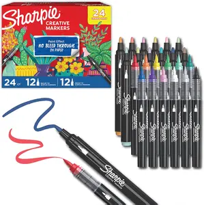 Sharpie Creative Markers Combo Pack - 24 Count Water-Based Acrylic Markers with Bullet & Brush Tips, Assorted Colors Including Earth Tones, for Classroom Use, Dries Quickly, Low Odor, Prevents Smears and Smudges