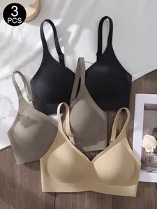 3-Pack Jelly Bra Set, V-Neck Wireless Padded Adjustable Bras, Comfortable Everyday Wear, Soft Fabric, Ideal for All Seasons, Women's Underwear