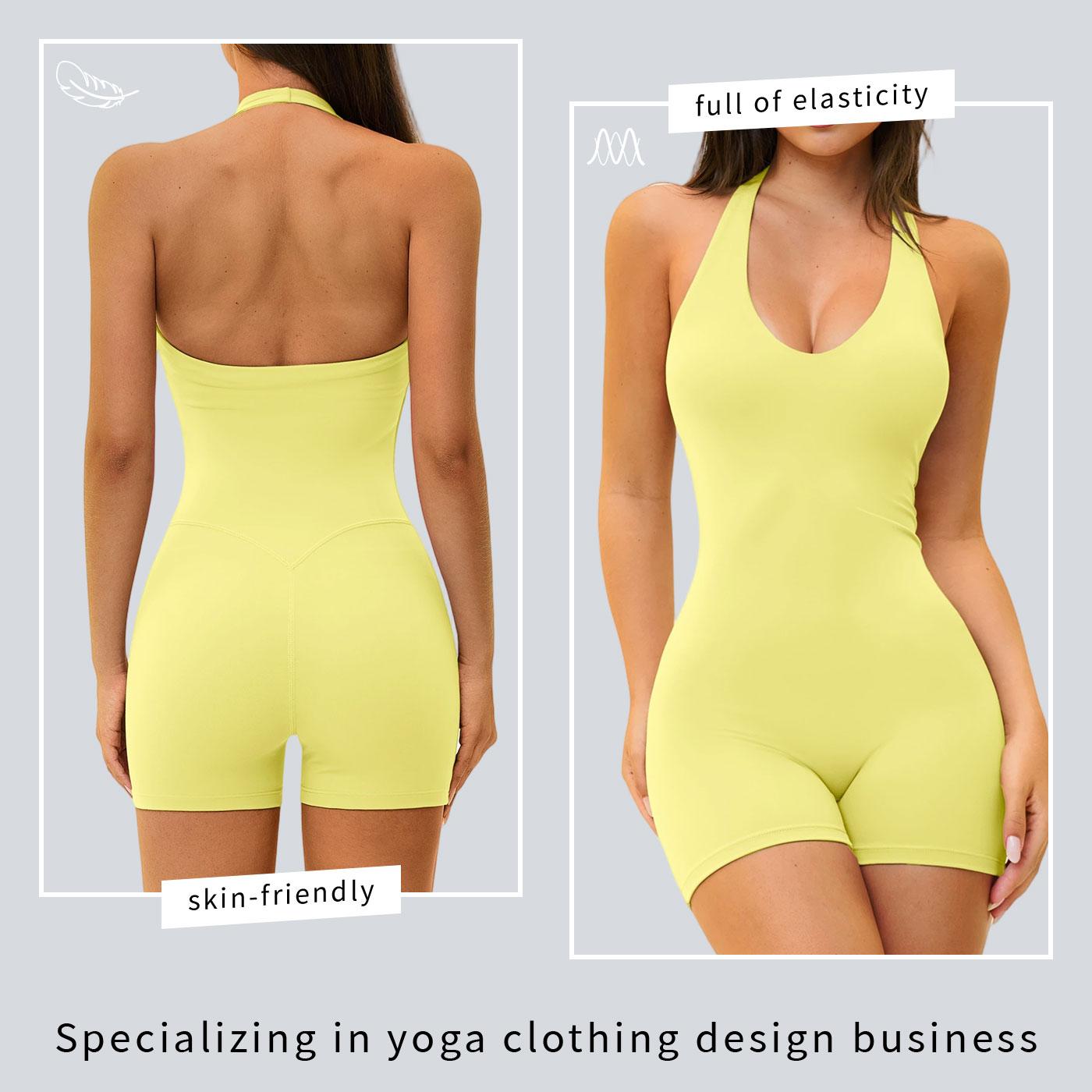 TENWOLF Women's Halter V-Neck Romper, Stretchy Shaping Yoga Jumpsuit with Slim-Fitting Butt-Lifting Shorts for Workouts, Stretchy Sports Outfit, Activewear Jumpsuit, Gym, Rompers For Women, Female, Sportswear Jumpsuits, Training Jumpsuit