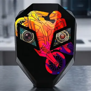 LED Masked Knight Backpack, Smart Bluetooth Programmable Screen Motorcycle Helmet Bag, Hard Shell Expandable 15.6" Laptop Pack with USB, DIY Pixel Art Animation, Cyberpunk Travel Daypack, Tech Gift for Men Biker (Power Bank Not Included)