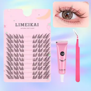 Natural Look Anime False Eyelashes DIY Eyelash Extension Glue Kit + Eyelash Glue + Specialized Eyelash Clamp - 60 Clusters, 9-14mm Mixed Lengths for Roleplay Styling, C-Curled