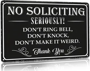 No Soliciting Sign Please Do Not Ring Bell or Knock Vintage Metal Sign for House Office Front Door Porch Yard Wall Decor 8X12 Inch (3079)