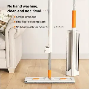 42CM Large Flat Floor Clean Mop Sliding Type Self-cleaning Household Squeeze Water Lazy Dusting Tool Home Cleaning Accessories Microfiber Polyester Heads Chemical-Free Aluminum Pole with 2 Replace Cloths
