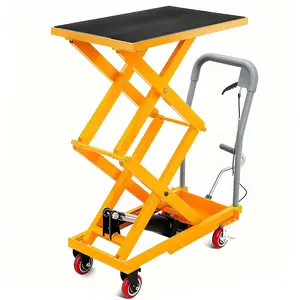 Hydraulic Double Scissor Lift Table Cart - 330Lbs /770 lbs Capacity, Adjustable 14-50" Lifting Height, Heavy Duty Steel with Non-Slip Pad, Stable Manual Pump & Rust-Resistant Finish, Yellow, Includes Gloves