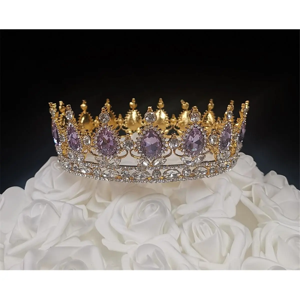 212 MAIN Lavender Rhinestone Queen Crown Cake & Cupcake Topper - 7.1oz, 5.75 inch Wide, for Birthday Cake Decorating, Anniversary Supplies & Decor, Rhinestones