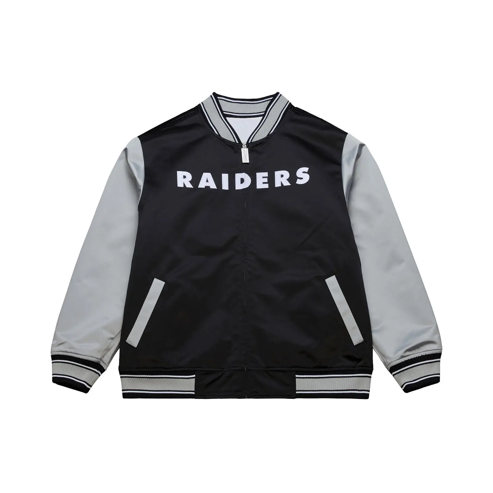 Oakland Raiders Black & White Reversible Satin Full-Zip Jacket NFL Throwback Outerwear Vintage Fan Gear