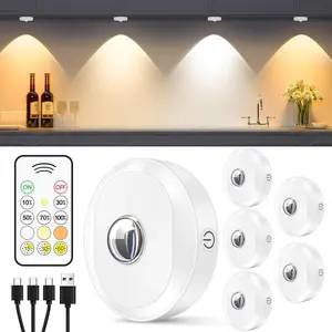 Rechargeable Puck Lights with Remote Control, 3 Color Temperatures and Timing Function, Dimmable Tap Light, Stick on Under Cabinet Lights, LED Puck Lights for Kitchen, Closet and Shelf(6 Pack)