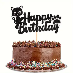 1 cat-themed birthday party cake decoration