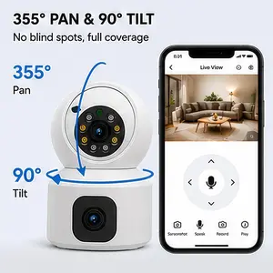 Dual Lens WiFi Security Camera, 360° Ptz Smart Home Camera, Human Tracking, Color Night Vision, Two-Way Audio, Remote APP Monitoring